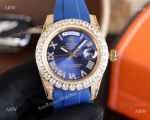 Knock-off Rolex Day-Date 40MM Blue Face Diamond Case Rubber Strap Watch